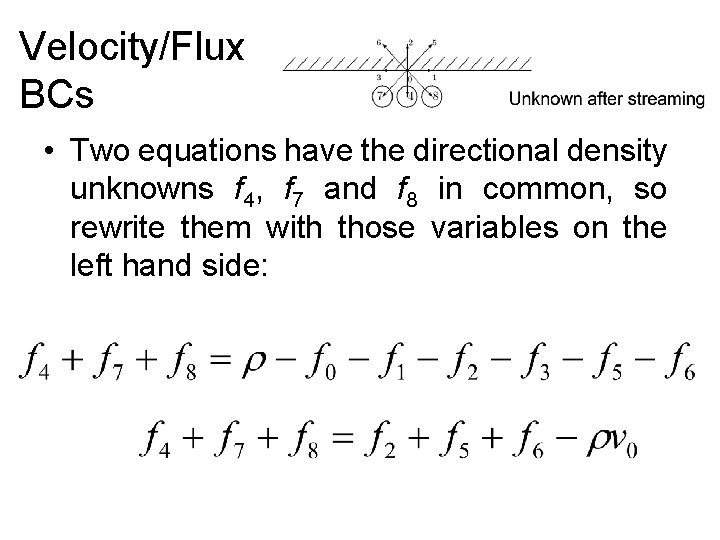 Velocity/Flux BCs • Two equations have the directional density unknowns f 4, f 7