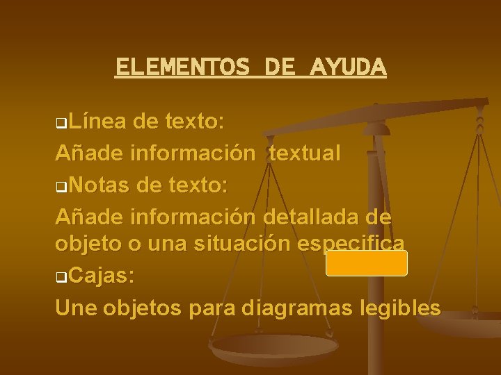 ELEMENTOS DE AYUDA q. Línea de texto: Añade información textual q. Notas de texto: