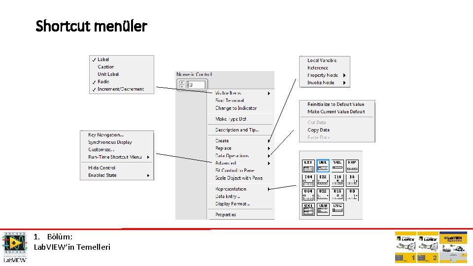 Shortcut menüler 1. Bölüm: Lab. VIEW’in Temelleri 