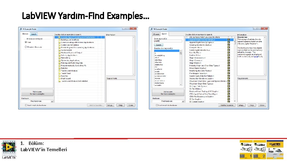 Lab. VIEW Yardım-Find Examples… 1. Bölüm: Lab. VIEW’in Temelleri 
