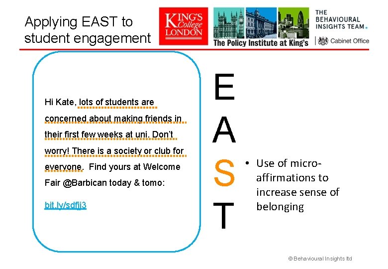 Applying EAST to student engagement Hi Kate, lots of students are concerned about making