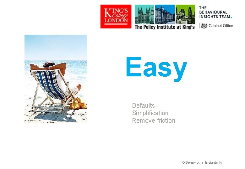 Easy Defaults Simplification Remove friction © Behavioural Insights ltd 