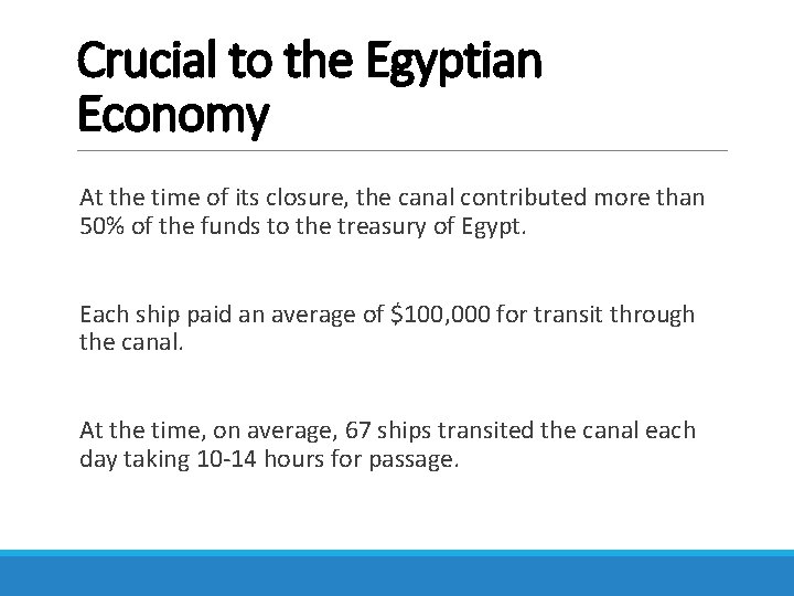 Crucial to the Egyptian Economy At the time of its closure, the canal contributed