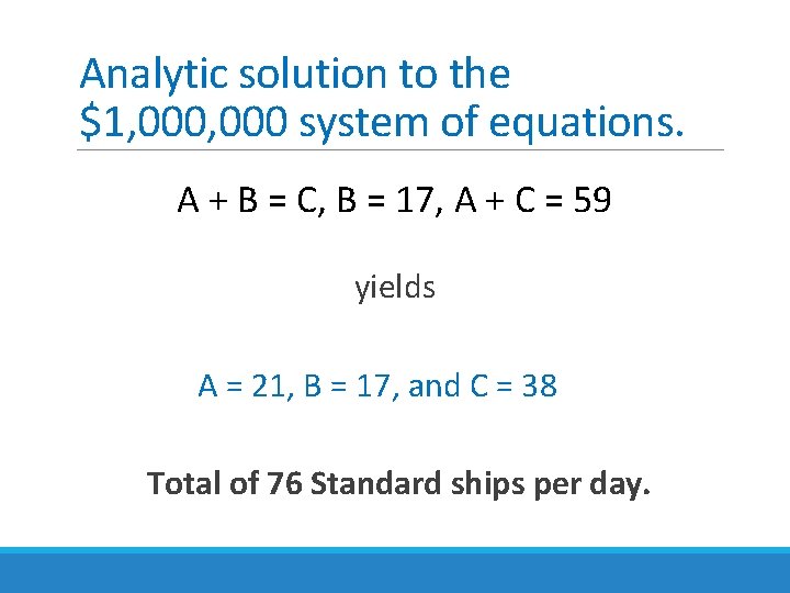 Analytic solution to the $1, 000 system of equations. A + B = C,