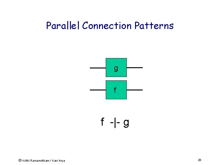 Parallel Connection Patterns g f f -|- g © Krithi Ramamritham / Kavi Arya