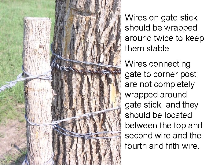 Wires on gate stick should be wrapped around twice to keep them stable Wires