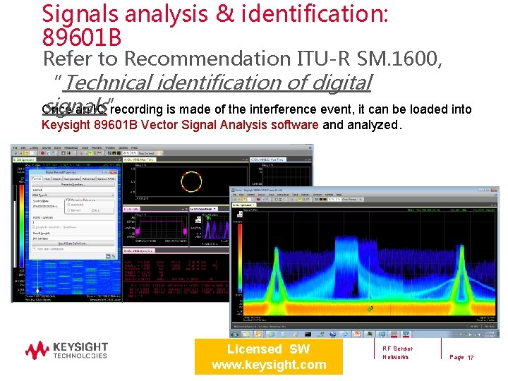 Signals analysis & identification: 89601 B Refer to Recommendation ITU-R SM. 1600, “Technical identification