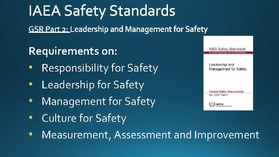 Requirements on: • Responsibility for Safety • Leadership for Safety • Management for Safety