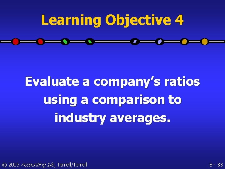 Learning Objective 4 Evaluate a company’s ratios using a comparison to industry averages. ©