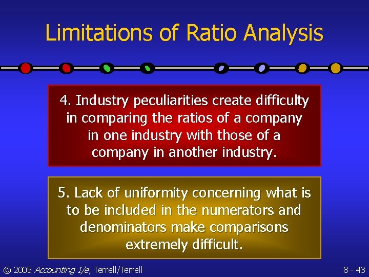 Limitations of Ratio Analysis 4. Industry peculiarities create difficulty in comparing the ratios of