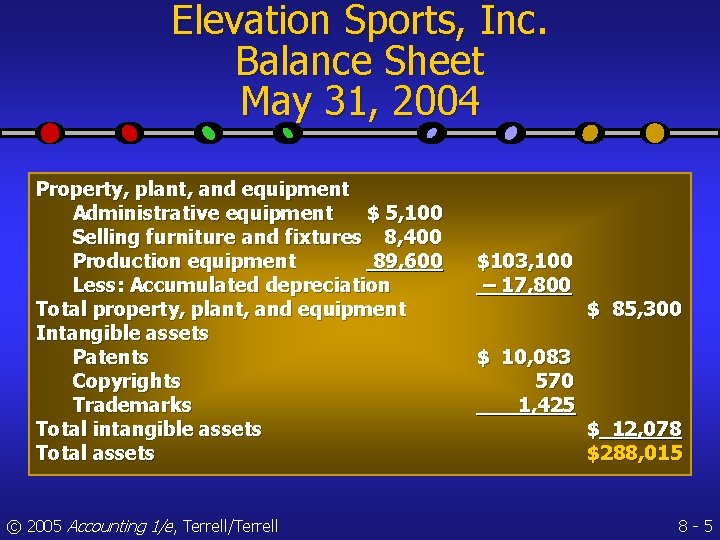 Elevation Sports, Inc. Balance Sheet May 31, 2004 Property, plant, and equipment Administrative equipment