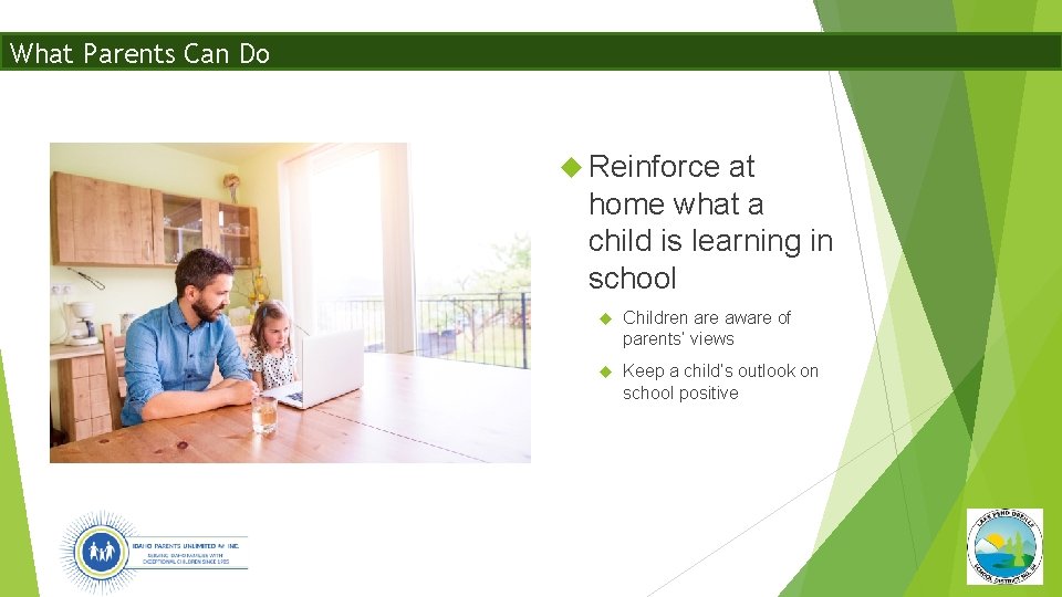 What Parents Can Do Reinforce at home what a child is learning in school