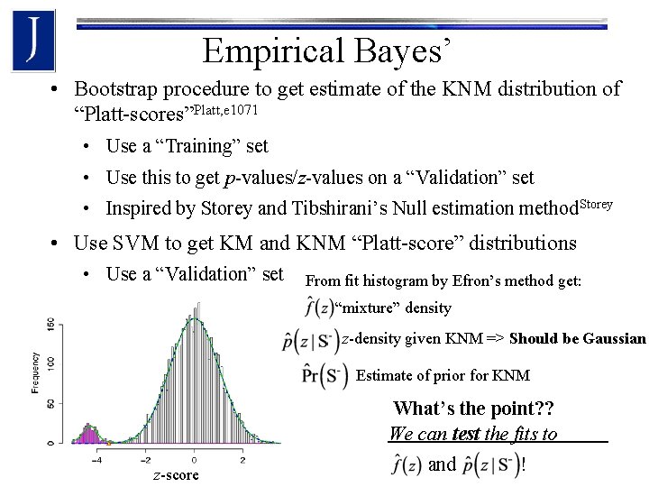 Empirical Bayes’ • Bootstrap procedure to get estimate of the KNM distribution of “Platt-scores”Platt,