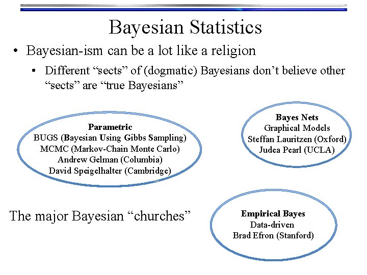 Bayesian Statistics • Bayesian-ism can be a lot like a religion • Different “sects”