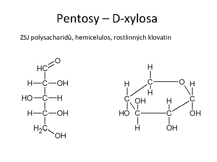 Pentosy – D-xylosa ZSJ polysacharidů, hemicelulos, rostlinných klovatin 