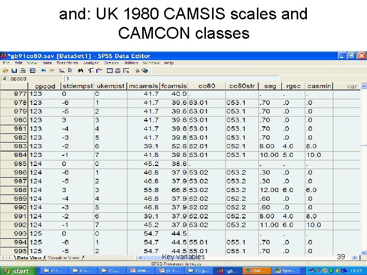 and: UK 1980 CAMSIS scales and CAMCON classes Key variables 39 