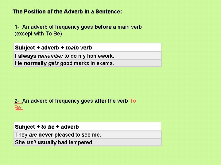 The Position of the Adverb in a Sentence: 1 - An adverb of frequency