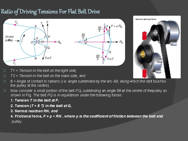 Ratio of Driving Tensions For Flat Belt Drive T 1 = Tension in the