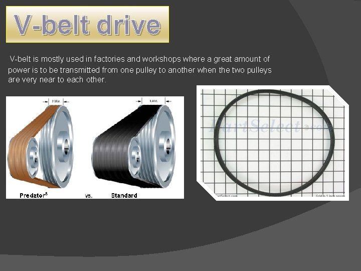 V-belt drive V-belt is mostly used in factories and workshops where a great amount