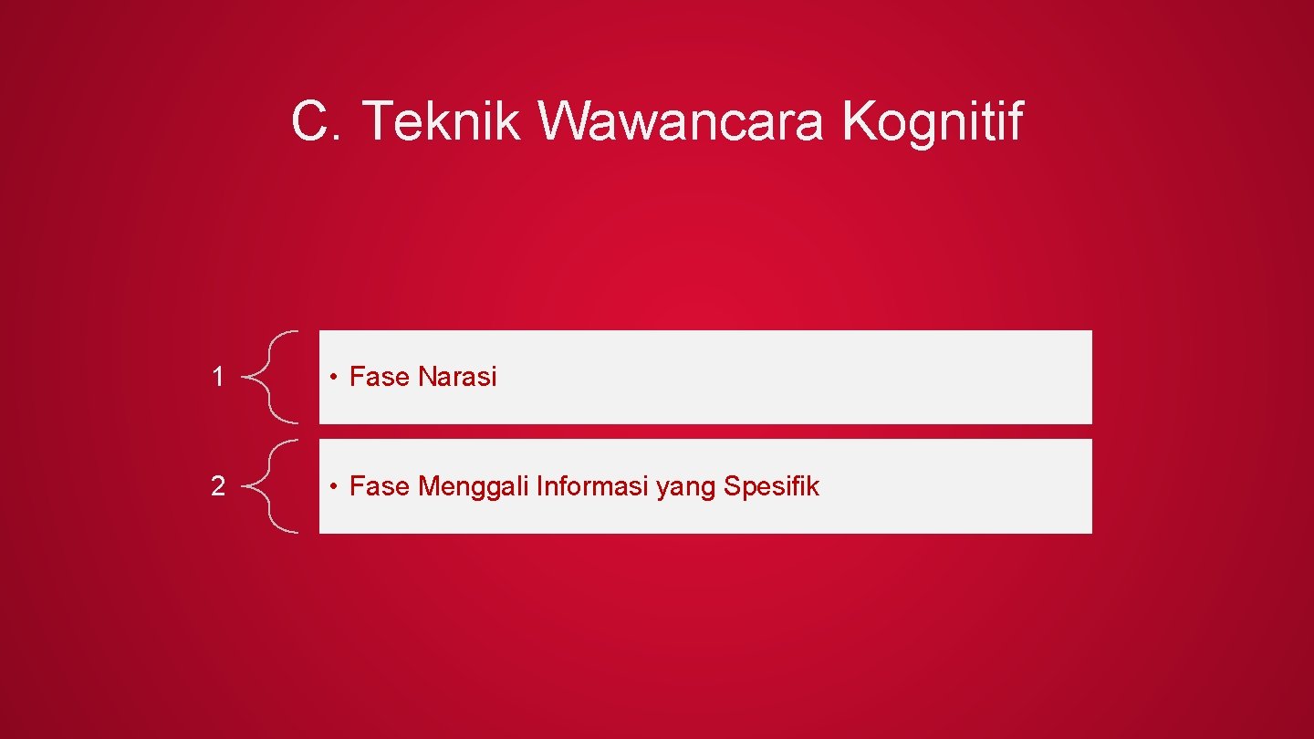 C. Teknik Wawancara Kognitif 1 • Fase Narasi 2 • Fase Menggali Informasi yang