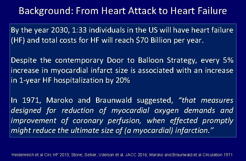 Background: From Heart Attack to Heart Failure By the year 2030, 1: 33 individuals