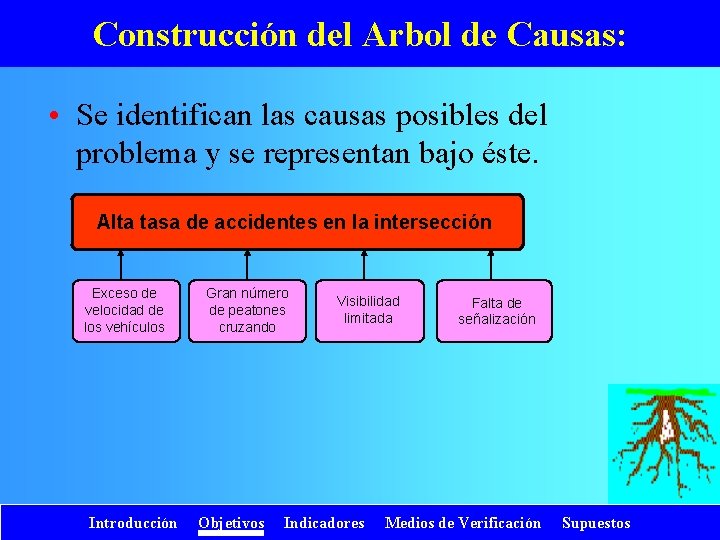 Construcción del Arbol de Causas: • Se identifican las causas posibles del problema y