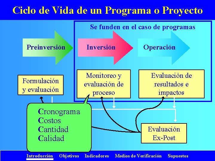 Ciclo de Vida de un Programa o Proyecto Se funden en el caso de