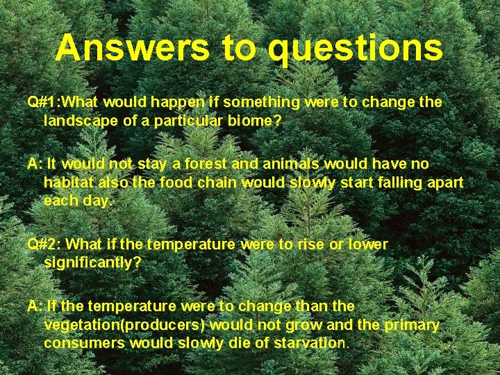 Answers to questions Q#1: What would happen if something were to change the landscape