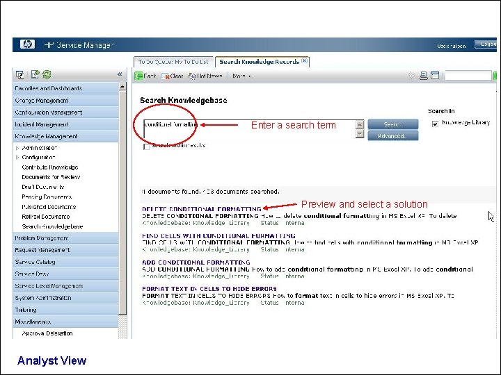 Enter a search term Preview and select a solution Analyst View 