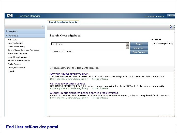 End User self-service portal 