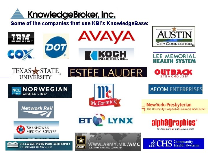 Some of the companies that use KBI’s Knowledge. Base: 4 