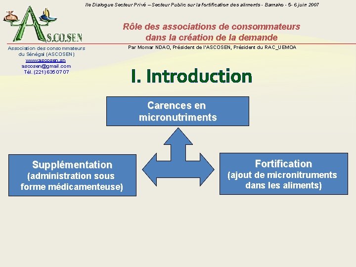 IIe Dialogue Secteur Privé – Secteur Public sur la fortification des aliments - Bamako