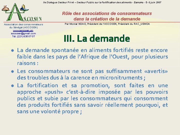 IIe Dialogue Secteur Privé – Secteur Public sur la fortification des aliments - Bamako