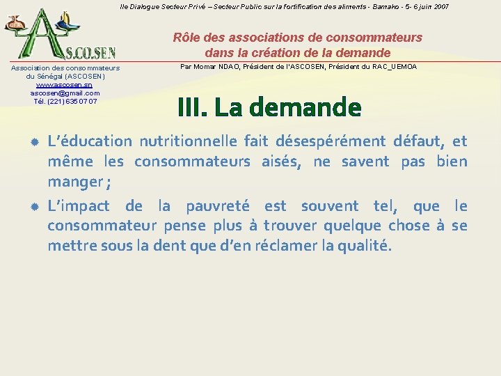 IIe Dialogue Secteur Privé – Secteur Public sur la fortification des aliments - Bamako