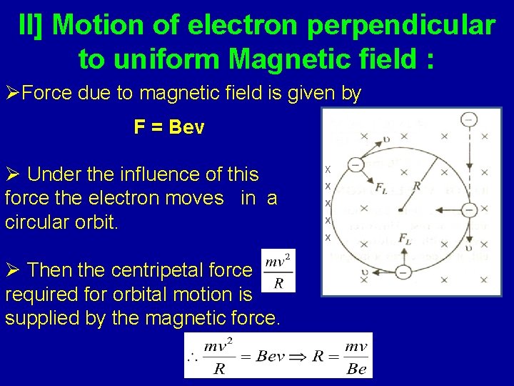 II] Motion of electron perpendicular to uniform Magnetic field : ØForce due to magnetic