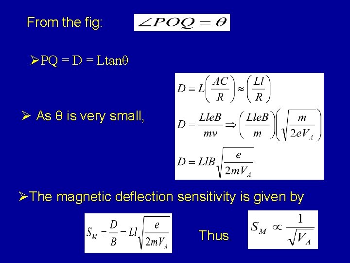 From the fig: ØPQ = D = Ltanθ Ø As θ is very small,