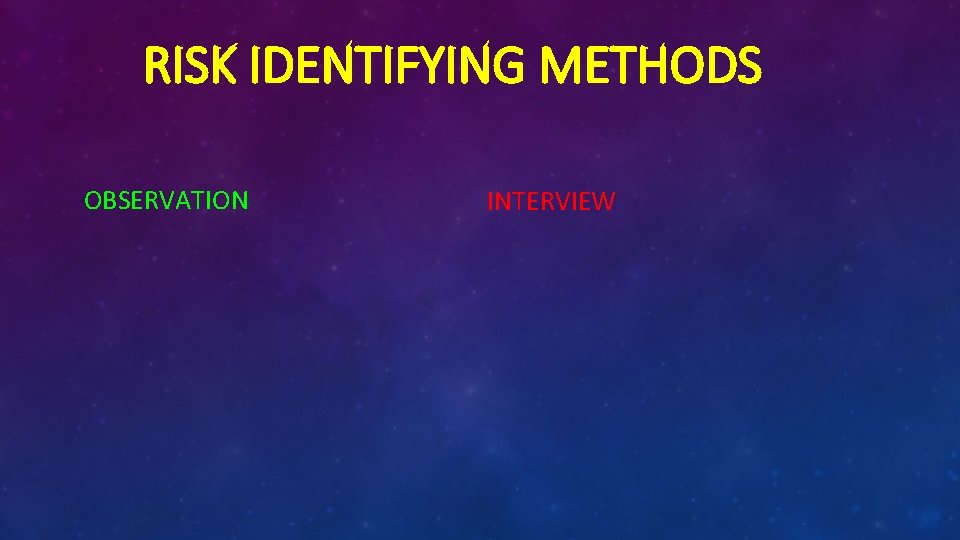 RISK IDENTIFYING METHODS OBSERVATION INTERVIEW 