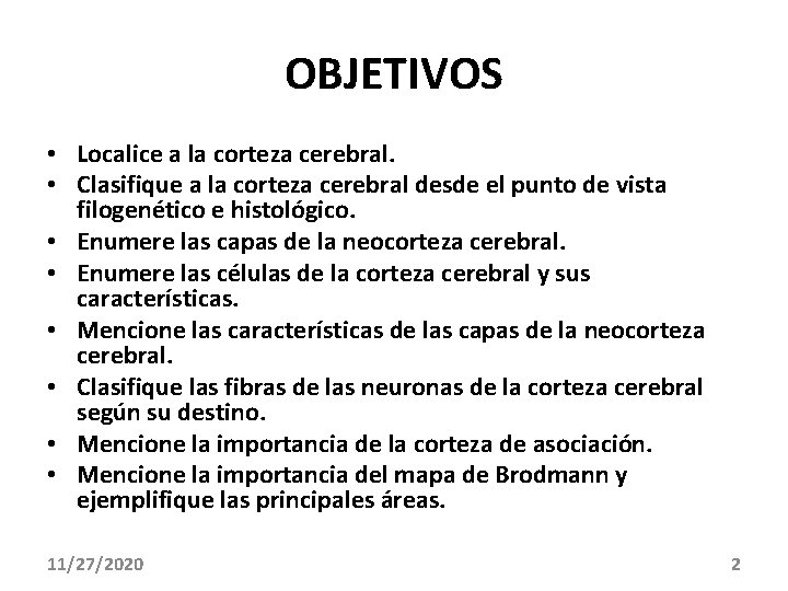 OBJETIVOS • Localice a la corteza cerebral. • Clasifique a la corteza cerebral desde