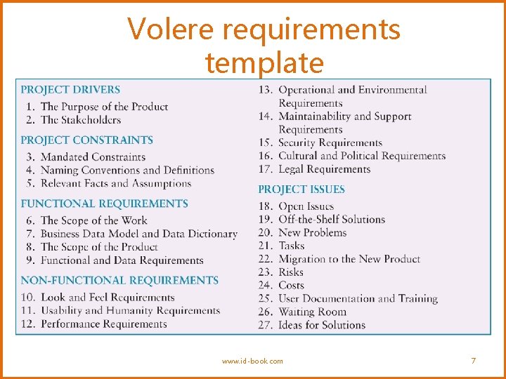 Volere requirements template www. id-book. com 7 