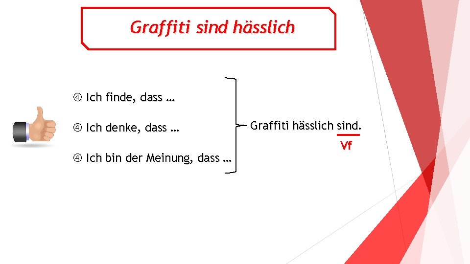 Graffiti sind hässlich Ich finde, dass … Ich denke, dass … Ich bin der