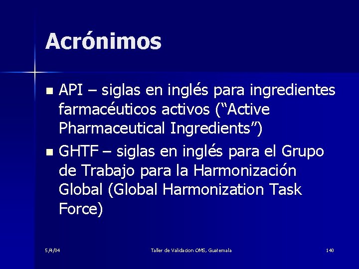 Acrónimos API – siglas en inglés para ingredientes farmacéuticos activos (“Active Pharmaceutical Ingredients”) n