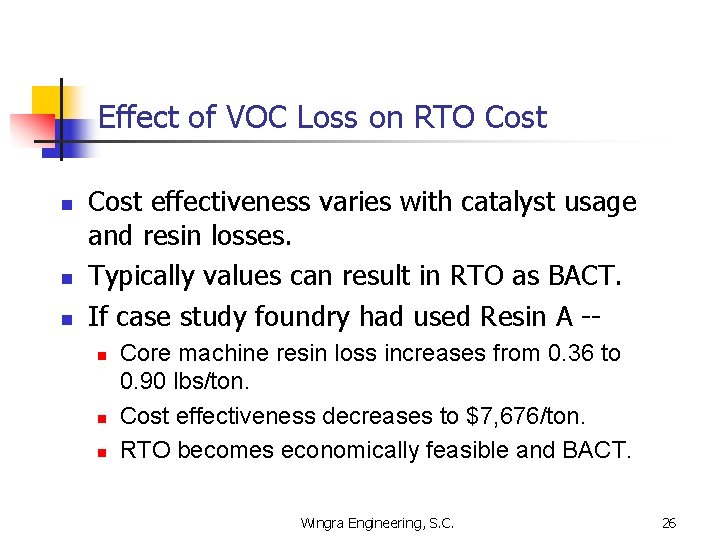 Effect of VOC Loss on RTO Cost n n n Cost effectiveness varies with