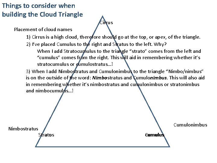 Things to consider when building the Cloud Triangle Cirrus Placement of cloud names 1)