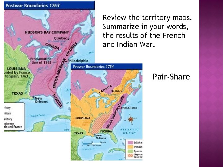 Review the territory maps. Summarize in your words, the results of the French and