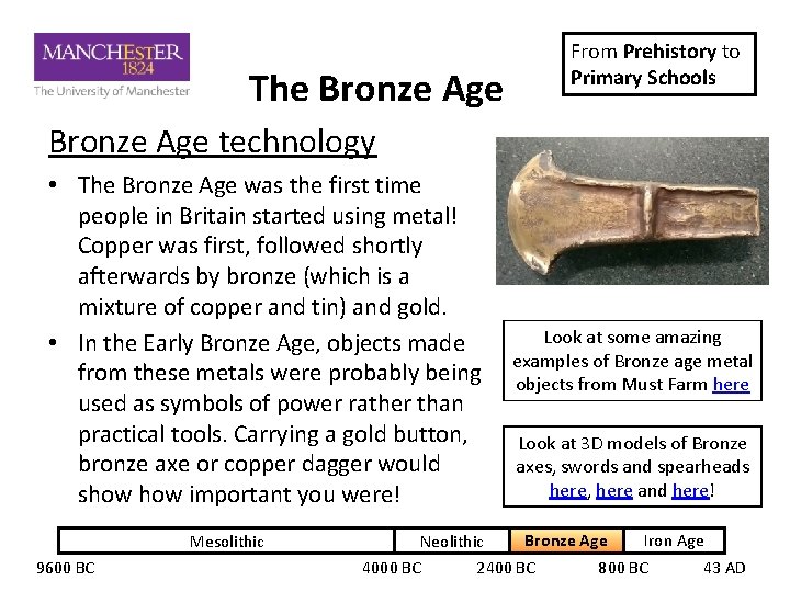 The Bronze Age From Prehistory to Primary Schools Bronze Age technology • The Bronze