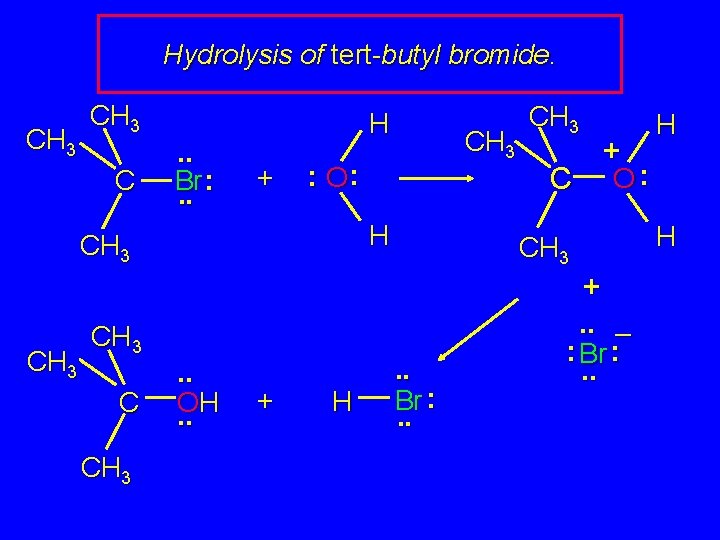 Hydrolysis of tert-butyl bromide. CH 3 C . . : Br. . H +