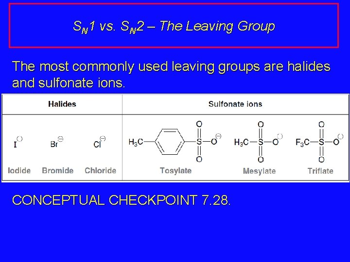 SN 1 vs. SN 2 – The Leaving Group The most commonly used leaving