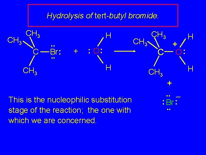 Hydrolysis of tert-butyl bromide. CH 3 C CH 3 . . : Br. .