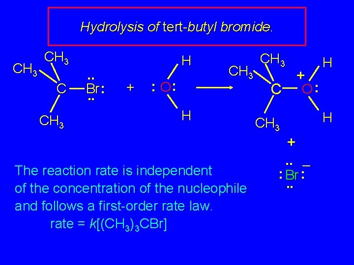 Hydrolysis of tert-butyl bromide. CH 3 C CH 3 . . : Br. .