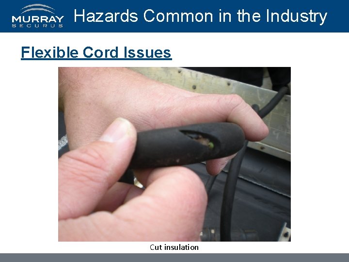 Hazards Common in the Industry Flexible Cord Issues Cut insulation 